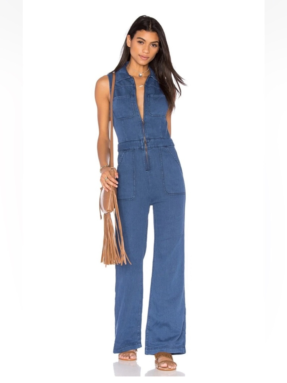 NWT Free People Wind & More Retro Denim Jumpsuit Sz 4 $148